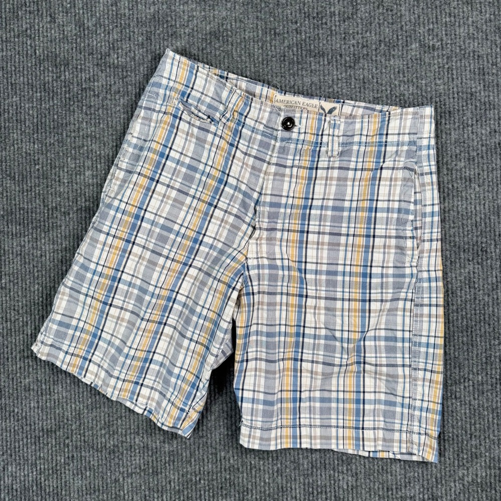 American Eagle Shorts Mens 33 Plaid Classic Fit Casual Preppy Summer Chino